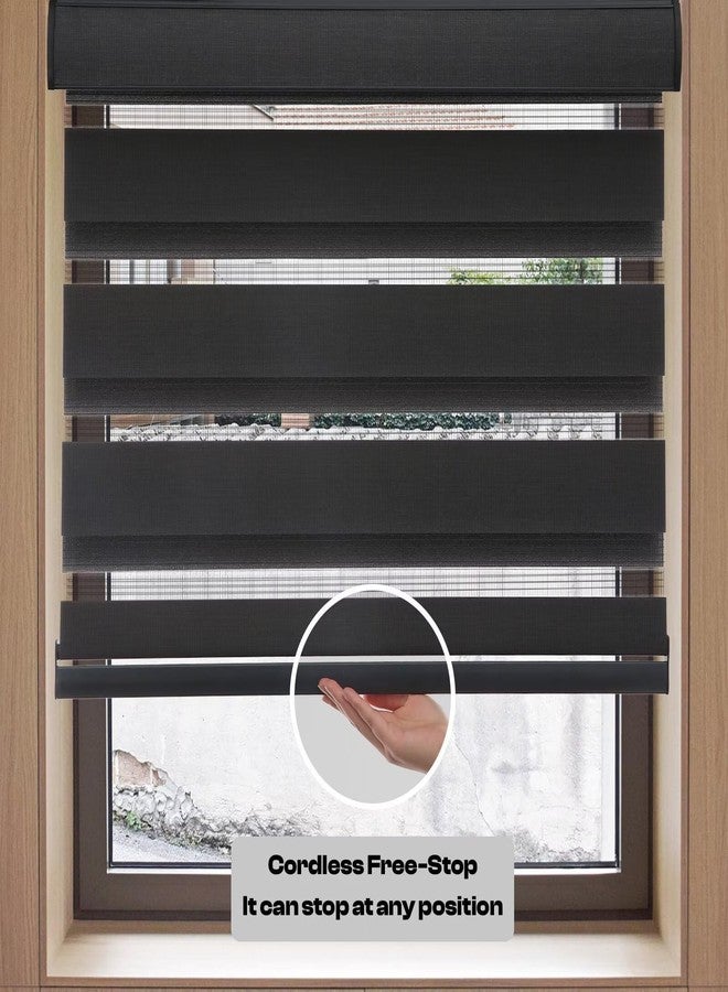 MYshade Roller Shades Zebra Blinds for Indoor Windows Cordless Day and Night Light Filtering Dual Layer Roller Window Blinds & Shades, Easy to Install, Size 34" W x 72" H, Black - Image 4